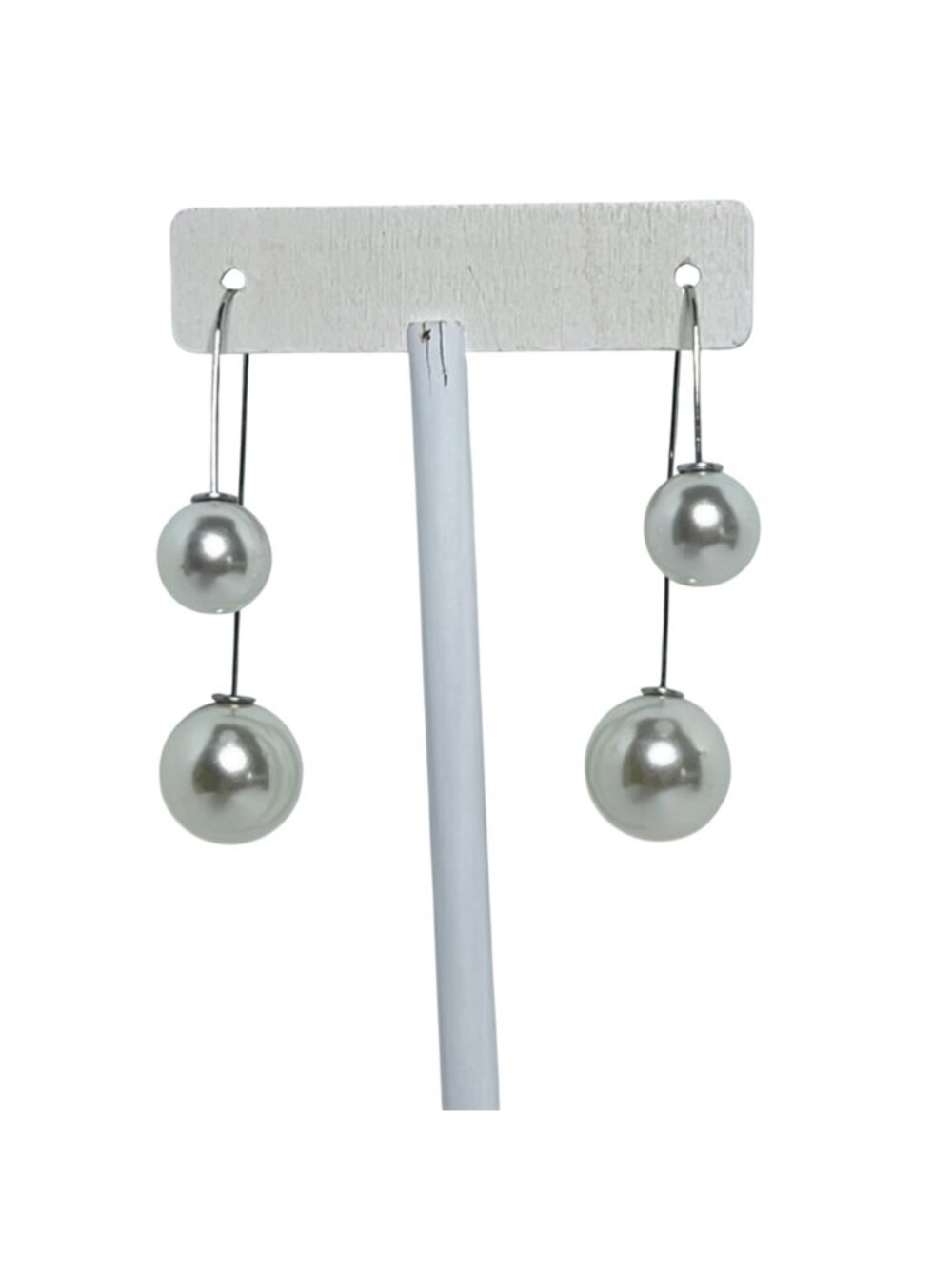 Double White Faux Pearl Threader Pierced Earrings (6543)